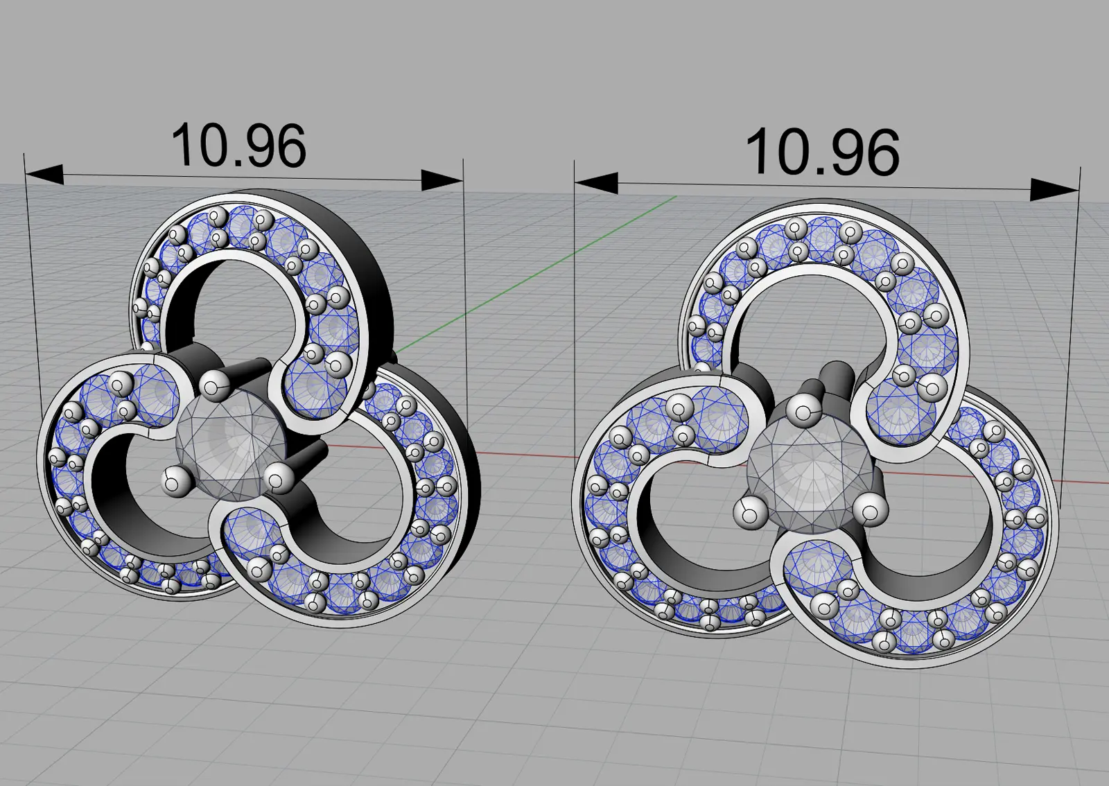 3D CAD model of two studs with sapphires