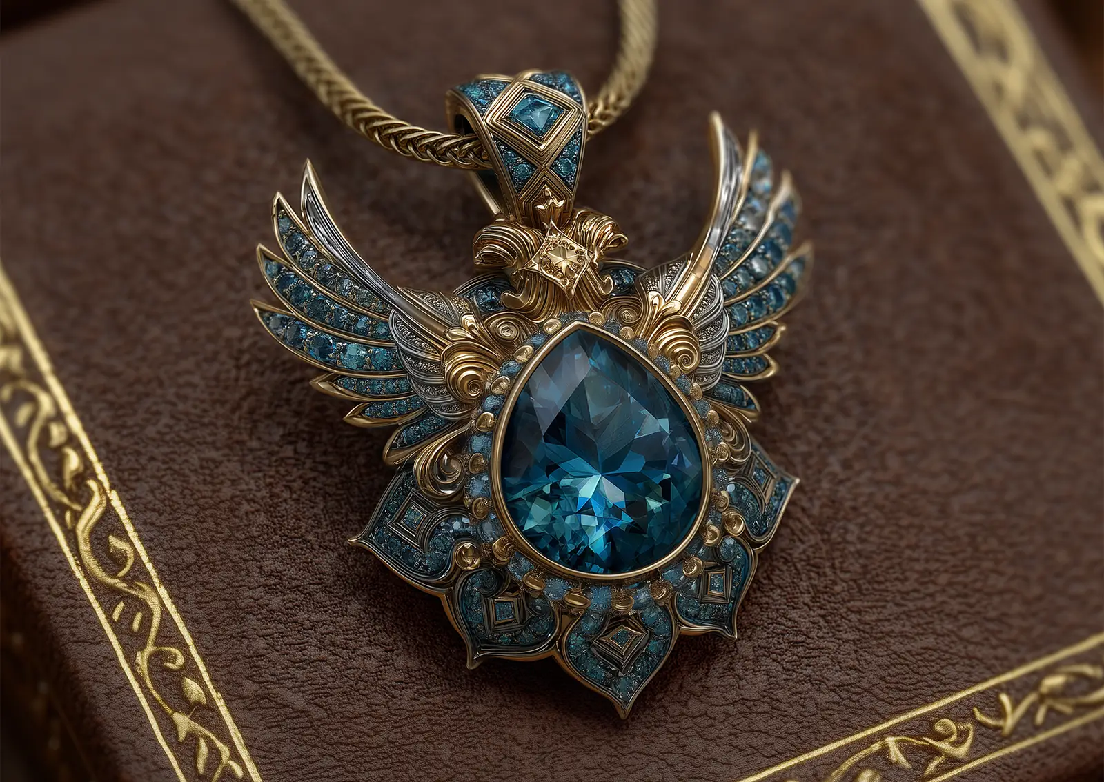 Expensive custom pendant with sapphires and diamonds
